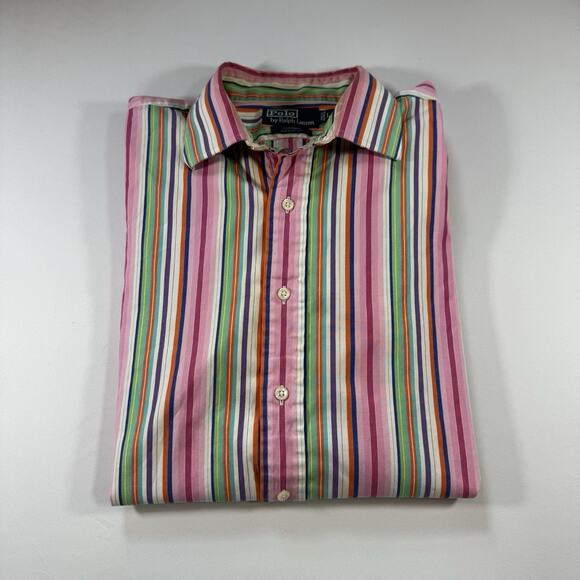 Ralph Lauren Curham Classic Fit Shirt Pink Colourful Striped Button-Down - Mns L - Picture 1 of 11